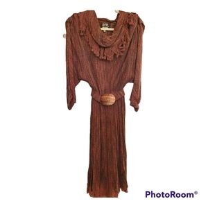 Vintage Shoulder pads Sybil Tweed dress 11 raglan sleeves  Cowl neck  Frindge